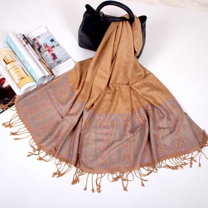 Ethnic Style Cashew Scarf Air Conditioning Talma Scarf Dual-use Jacquard Tassel - Nioor