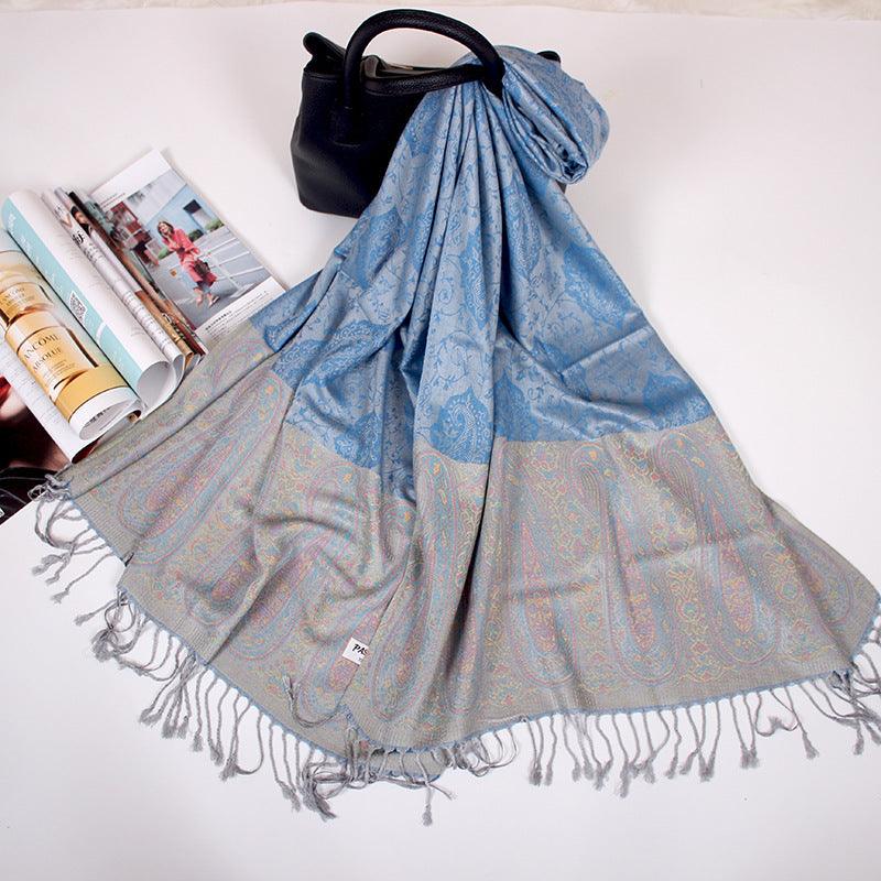 Ethnic Style Cashew Scarf Air Conditioning Talma Scarf Dual-use Jacquard Tassel - Nioor