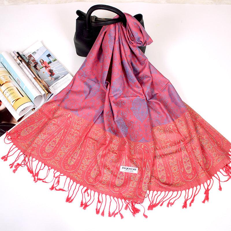 Ethnic Style Cashew Scarf Air Conditioning Talma Scarf Dual-use Jacquard Tassel - Nioor