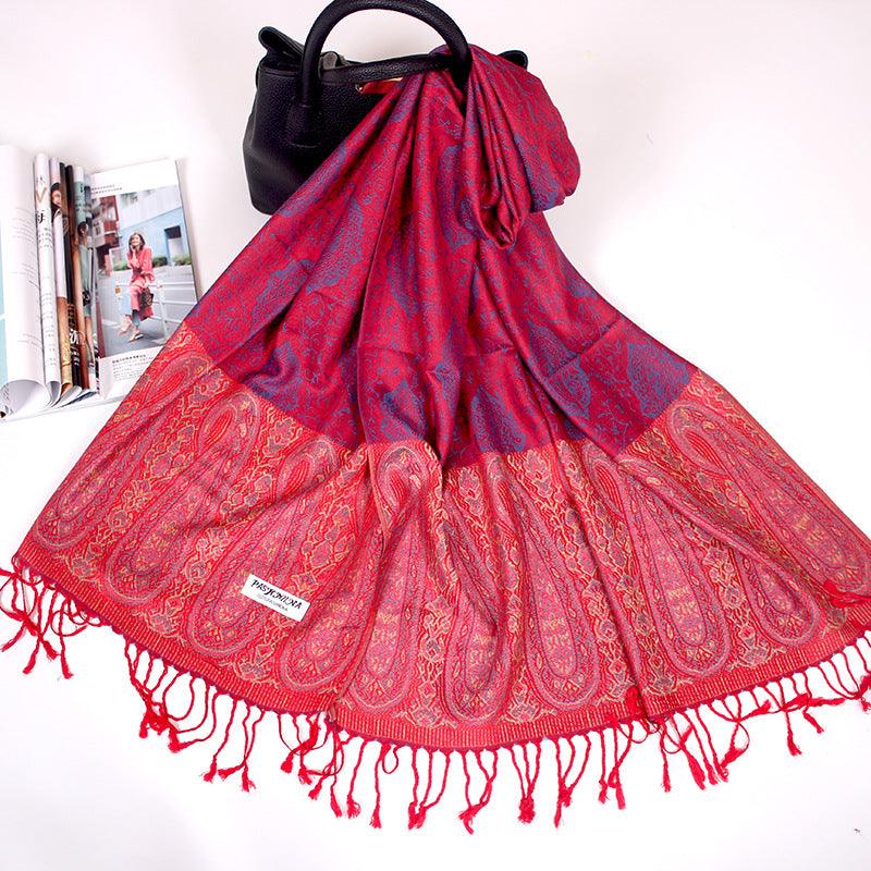 Ethnic Style Cashew Scarf Air Conditioning Talma Scarf Dual-use Jacquard Tassel - Nioor