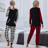 European And American Christmas Festival Women's Fashion Plaid Homewear Casual Loose Outfit - Nioor