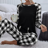 European And American Christmas Festival Women's Fashion Plaid Homewear Casual Loose Outfit - Nioor