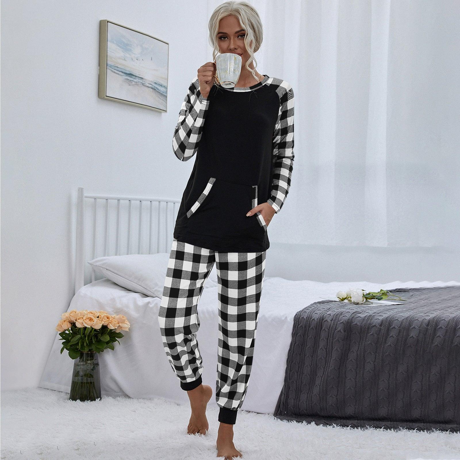 European And American Christmas Festival Women's Fashion Plaid Homewear Casual Loose Outfit - Nioor