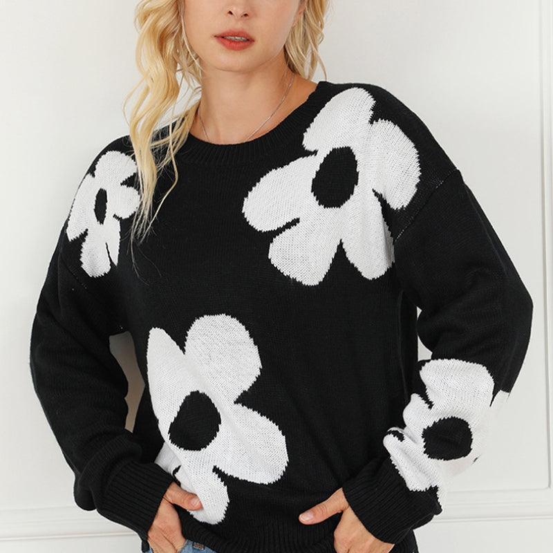 European And American Fashion Floral Print Warm Sweater Woman - Nioor