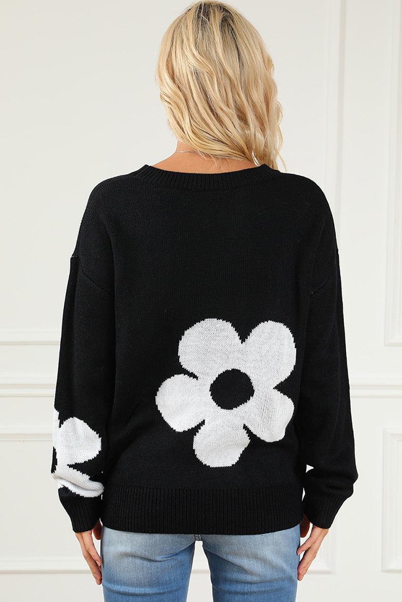 European And American Fashion Floral Print Warm Sweater Woman - Nioor