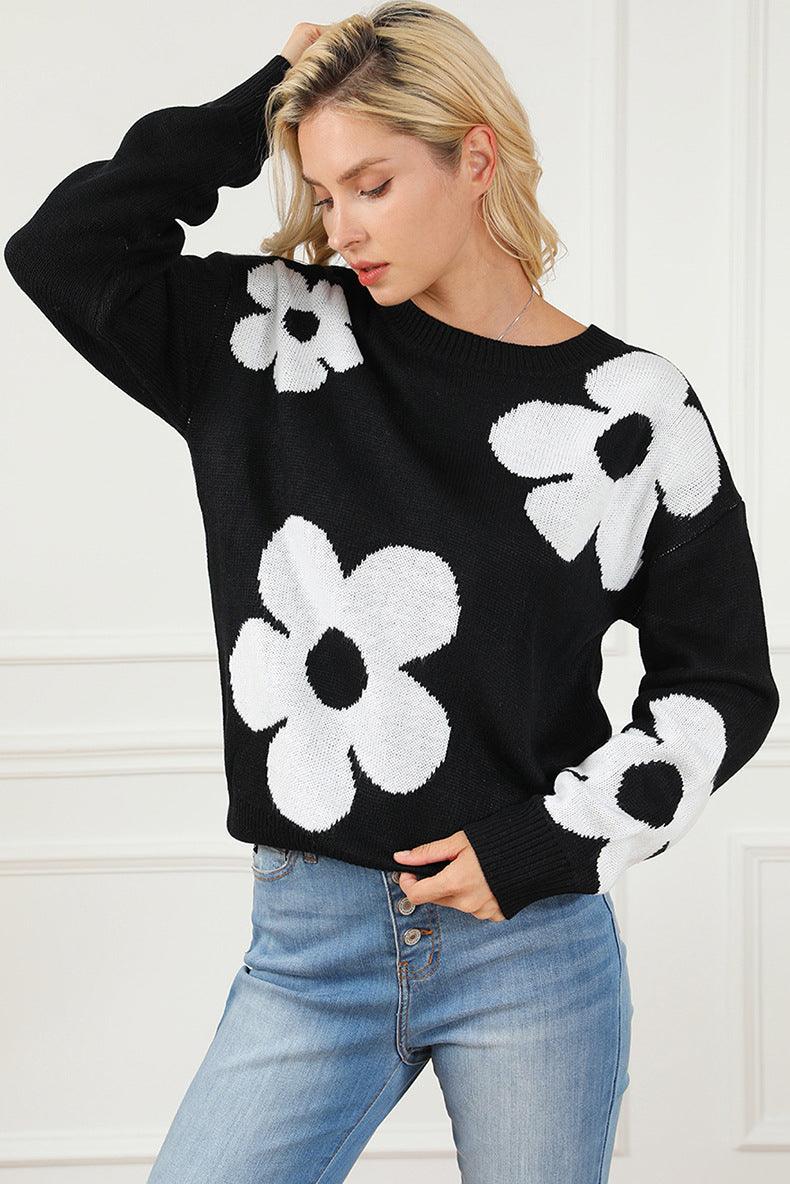 European And American Fashion Floral Print Warm Sweater Woman - Nioor