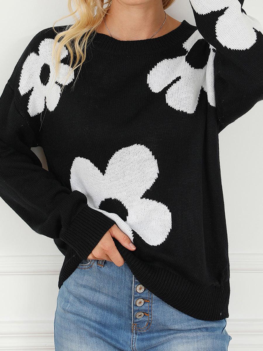 European And American Fashion Floral Print Warm Sweater Woman - Nioor