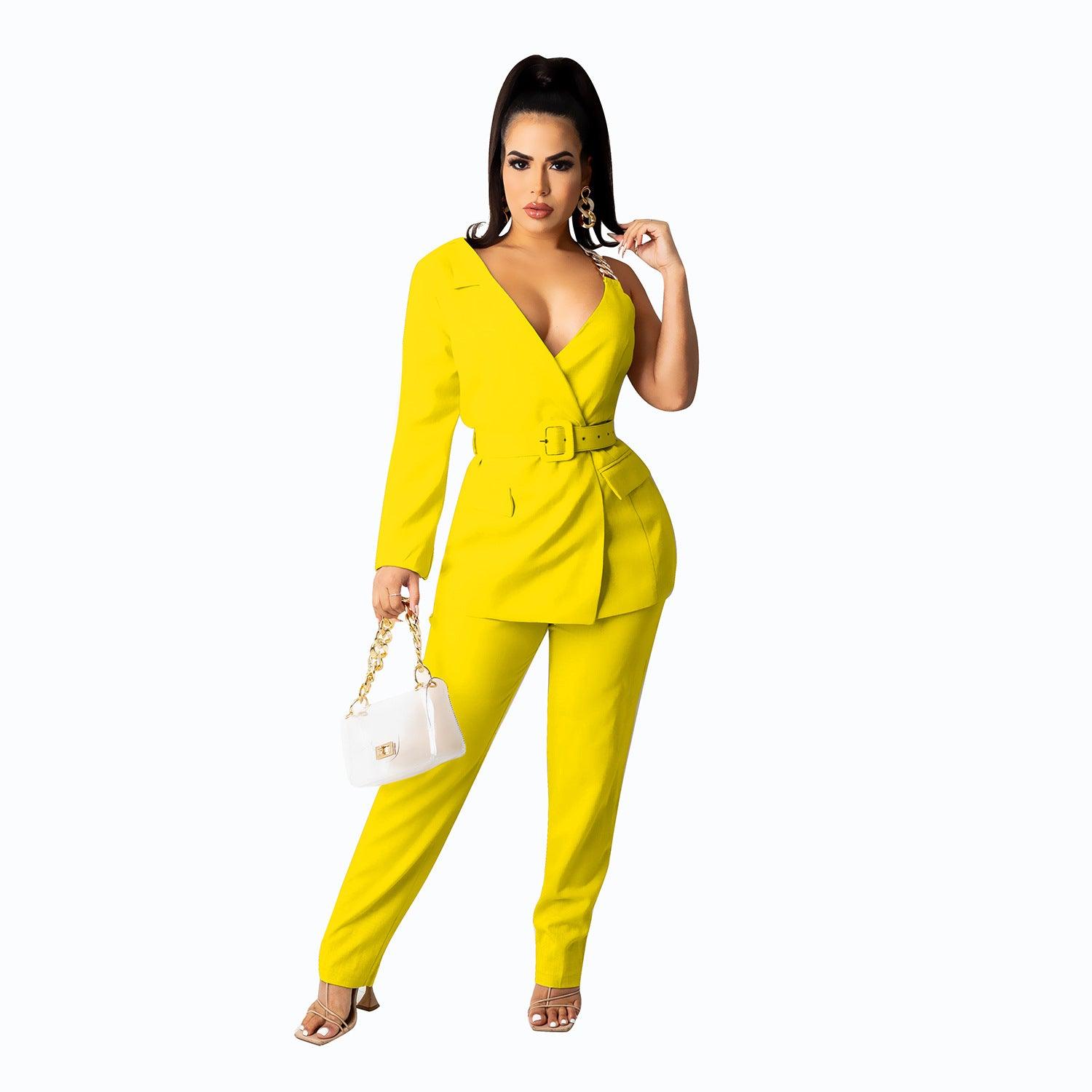 European And American Fashion Invisible Snap Single-side Sleeve Chain Belt Suit Two-piece Suit - Nioor