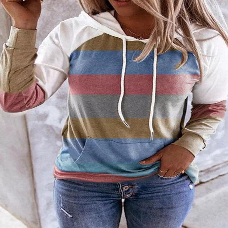 European And American Fashion Striped Women's Printed Long-sleeved Hoodie - Nioor