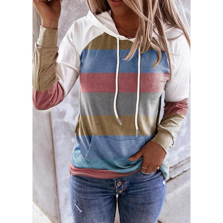 European And American Fashion Striped Women's Printed Long-sleeved Hoodie - Nioor