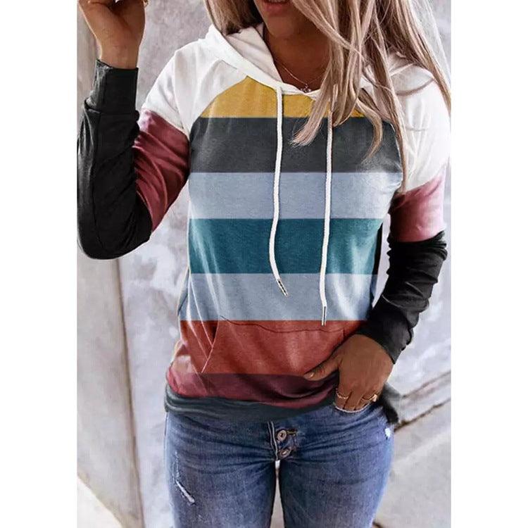 European And American Fashion Striped Women's Printed Long-sleeved Hoodie - Nioor