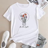 European And American Flower Light Letter Fashion Round Neck Short Sleeves T-shirt - Nioor