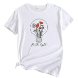 European And American Flower Light Letter Fashion Round Neck Short Sleeves T-shirt - Nioor