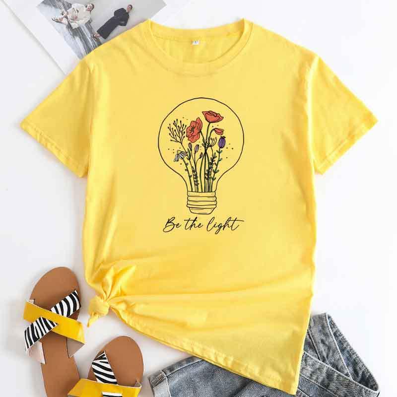 European And American Flower Light Letter Fashion Round Neck Short Sleeves T-shirt - Nioor