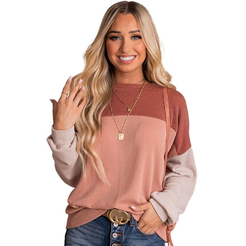 European And American Leisure Versatile Color Matching Long-sleeved Top - Nioor