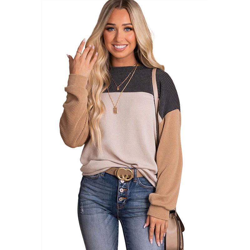 European And American Leisure Versatile Color Matching Long-sleeved Top - Nioor