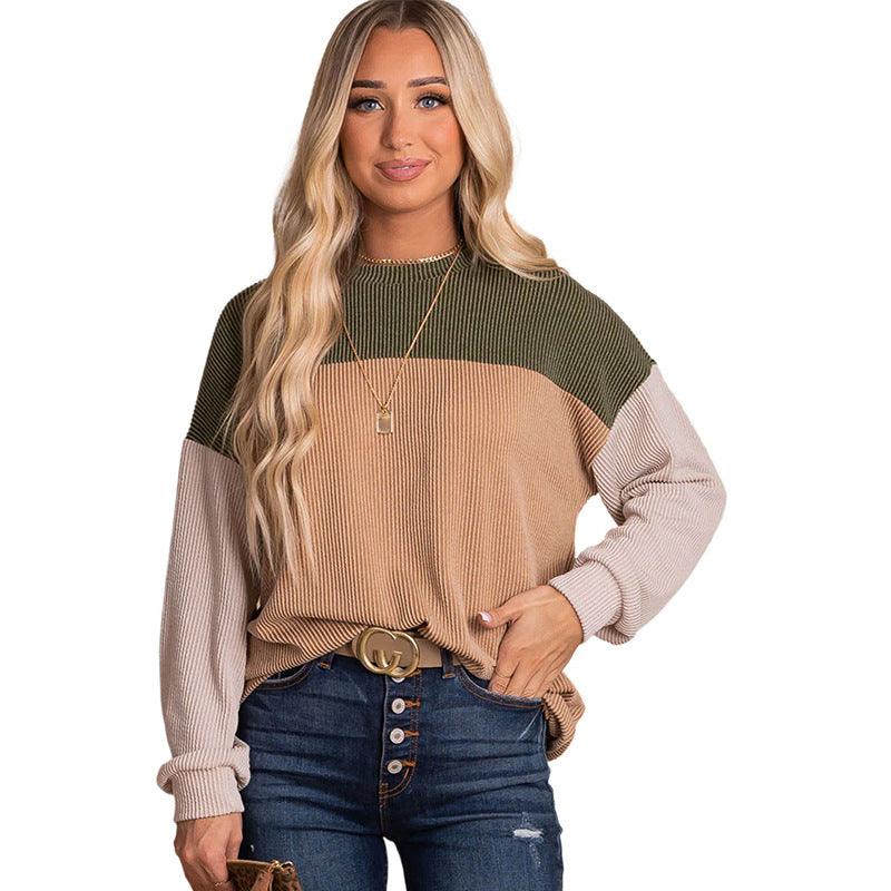 European And American Leisure Versatile Color Matching Long-sleeved Top - Nioor