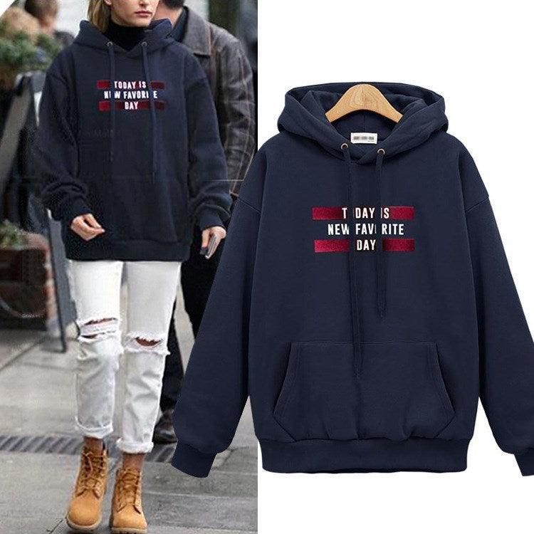 European And American Letter Printing Hooded Loose Pullover Women - Nioor