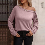 European And American New Women's Fashion Button Off Shoulder Top - Nioor