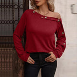 European And American New Women's Fashion Button Off Shoulder Top - Nioor