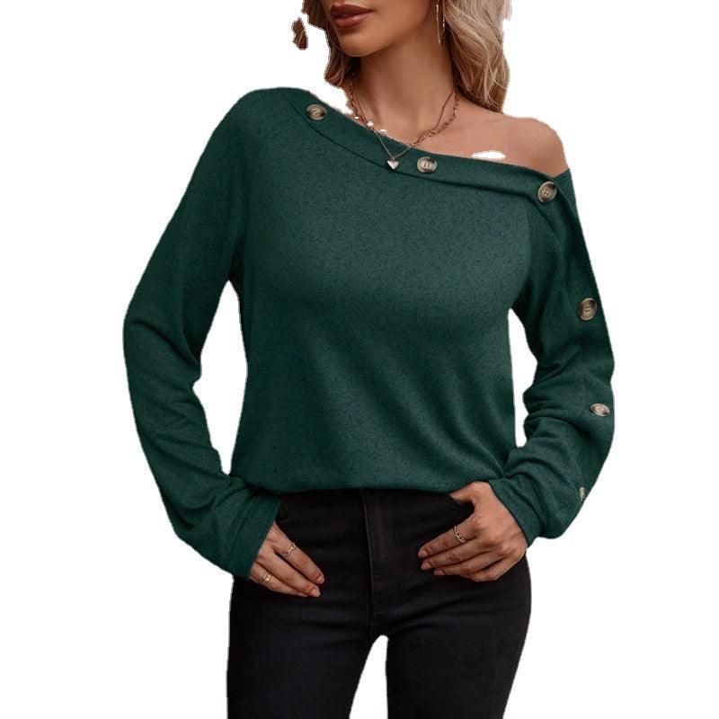 European And American New Women's Fashion Button Off Shoulder Top - Nioor