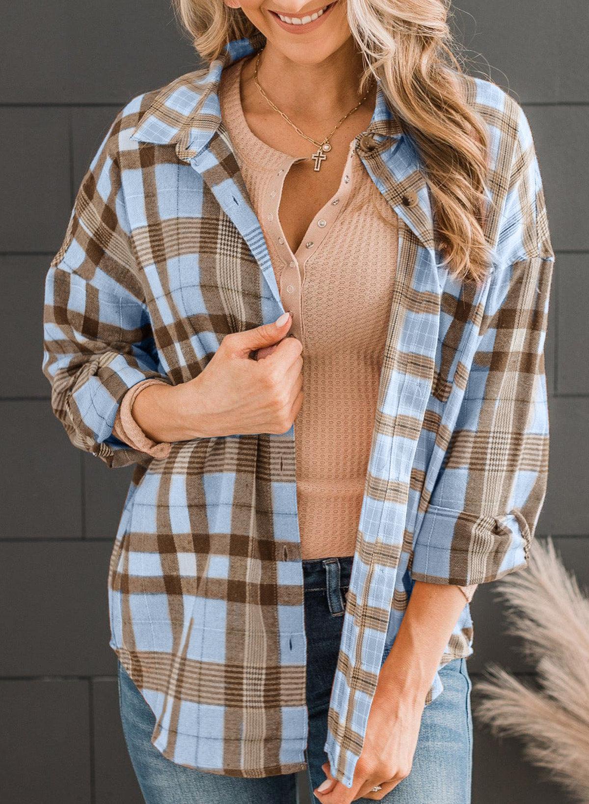 European And American Plaid Shirt Spring And Autumn Fashionable Loose All-match Long Sleeve Single-breasted Lapel Shirt - Nioor