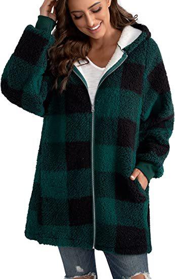 European And American Plush Women's Coat Long Sleeved Plaid - Nioor