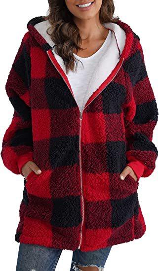 European And American Plush Women's Coat Long Sleeved Plaid - Nioor