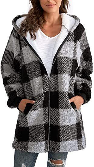 European And American Plush Women's Coat Long Sleeved Plaid - Nioor