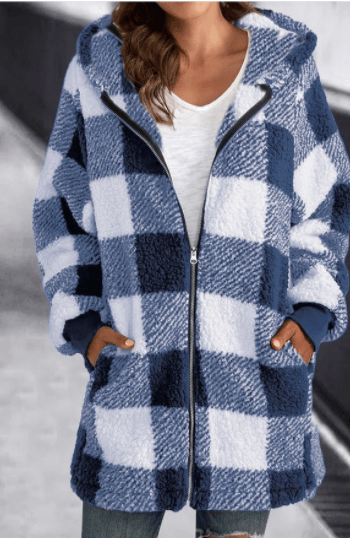 European And American Plush Women's Coat Long Sleeved Plaid - Nioor