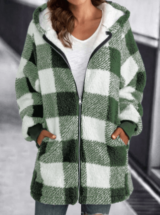 European And American Plush Women's Coat Long Sleeved Plaid - Nioor