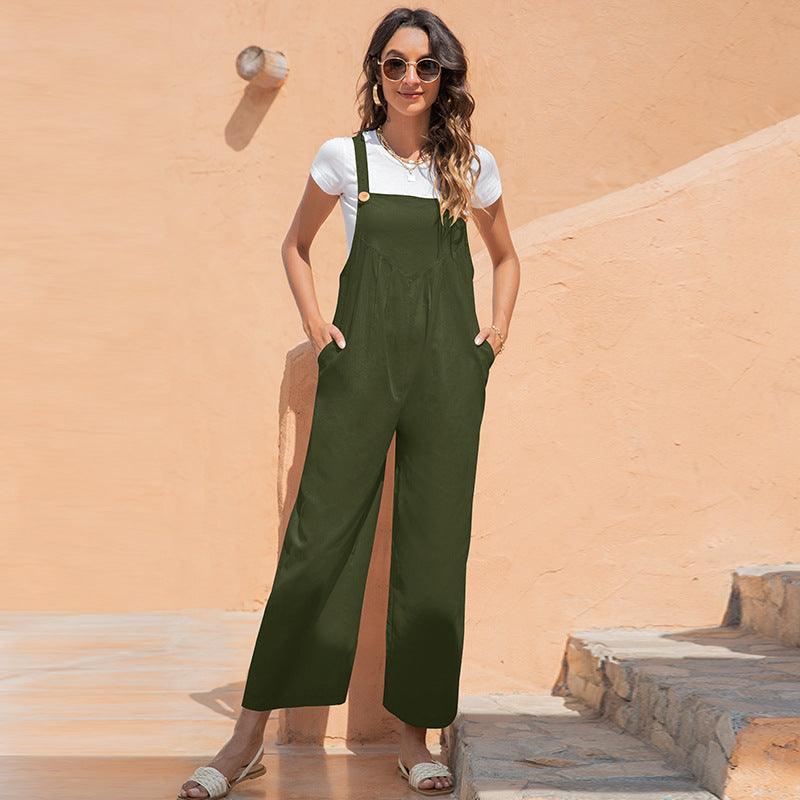 European And American Retro Casual Long Bib Pants - Nioor