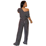 European And American Sexy Women's Loose Print Striped Jumpsuit - Nioor