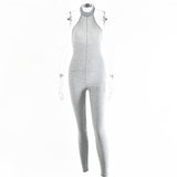 European And American Sleeveless Halterneck Slim-fit Cotton Solid Color Jumpsuit - Nioor