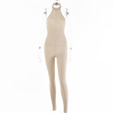 European And American Sleeveless Halterneck Slim-fit Cotton Solid Color Jumpsuit - Nioor