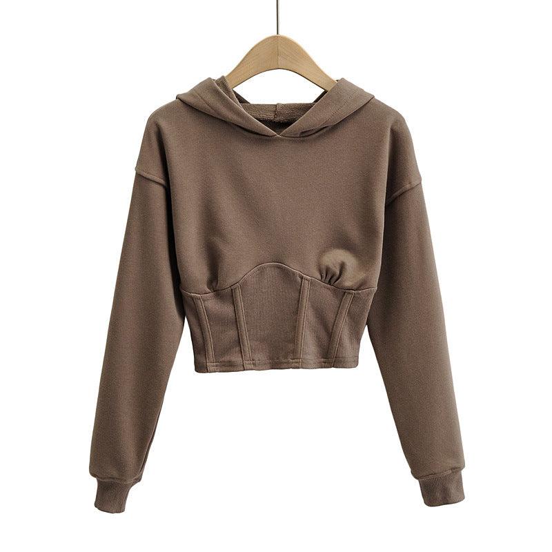 European And American Slim Fitting Navel Solid Hooded Sweater - Nioor