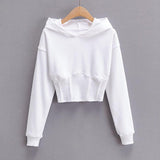 European And American Slim Fitting Navel Solid Hooded Sweater - Nioor