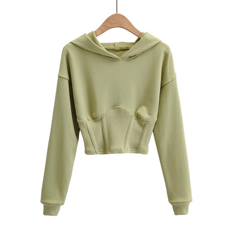 European And American Slim Fitting Navel Solid Hooded Sweater - Nioor