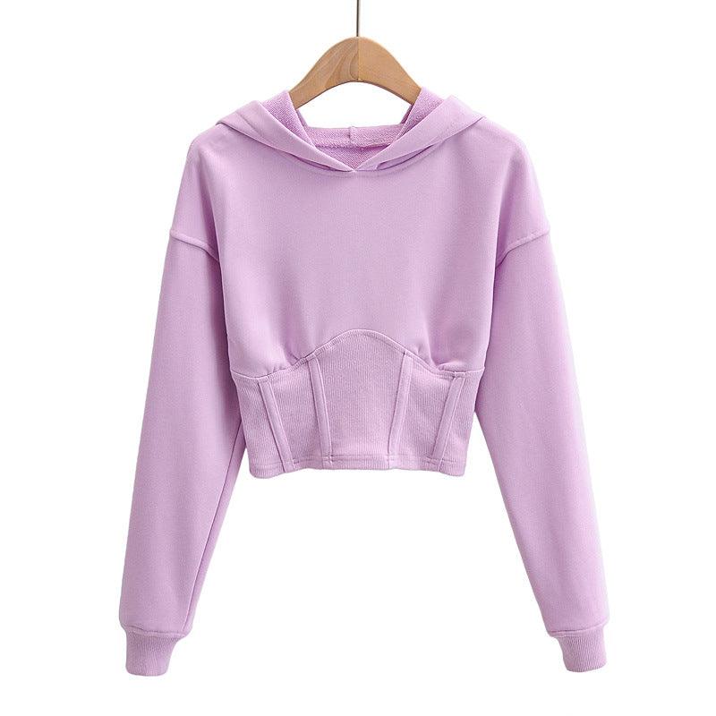 European And American Slim Fitting Navel Solid Hooded Sweater - Nioor