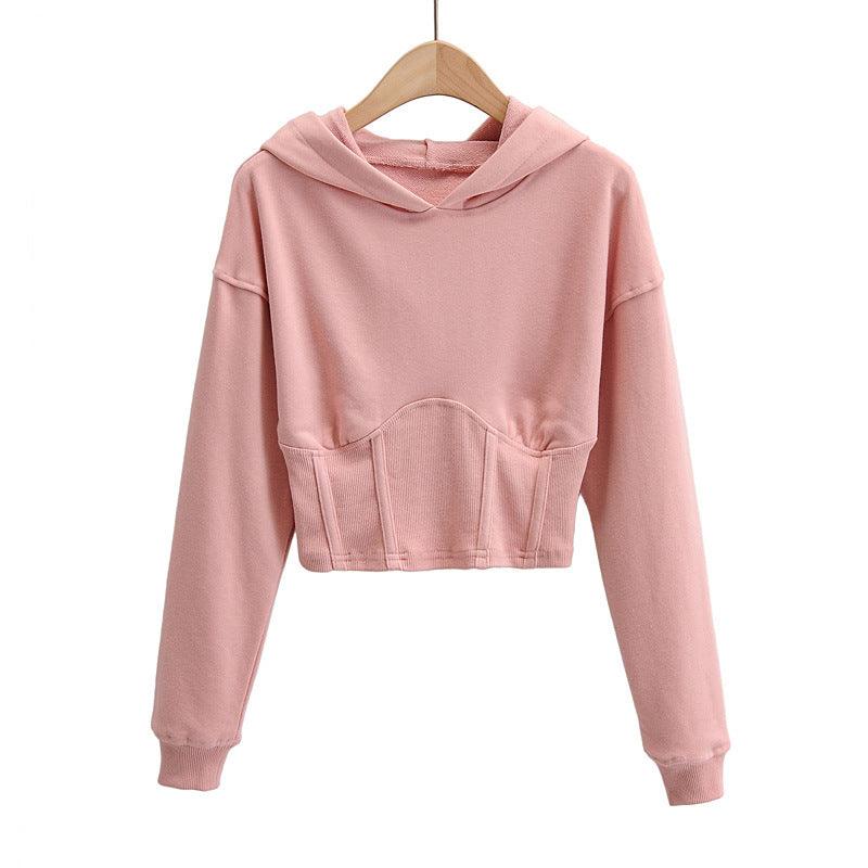 European And American Slim Fitting Navel Solid Hooded Sweater - Nioor