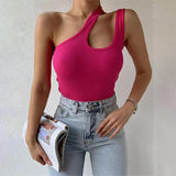 European And American Sunken Stripe Knitted Vest Solid Color Short Oblique Shoulder Irregular - Nioor