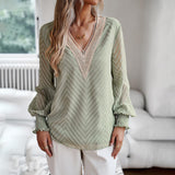 European And American V-neck Long Sleeve Shirt Women - Nioor