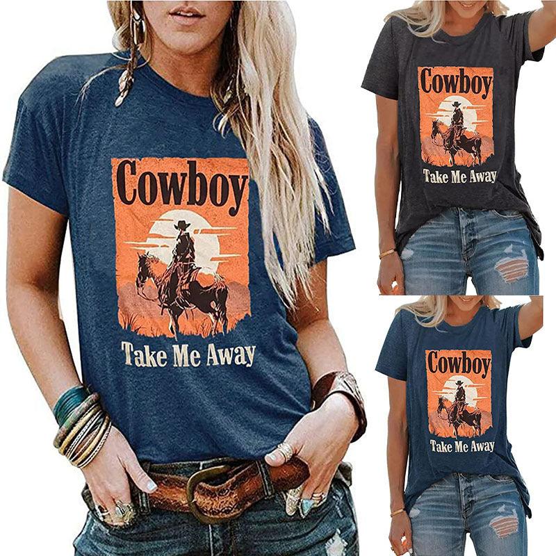 European And American Western Printed Short Sleeve Women's Summer T-shirt - Nioor