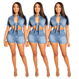 European And American Women's Clothing Fashion Casual Denim Shorts Short Top Two-piece Set - Nioor