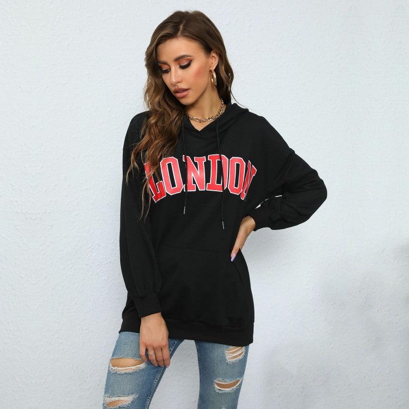 European And American Women's Clothing Hooded Letter-print Sweatshirt Leisure Pullover Hoodie - Nioor