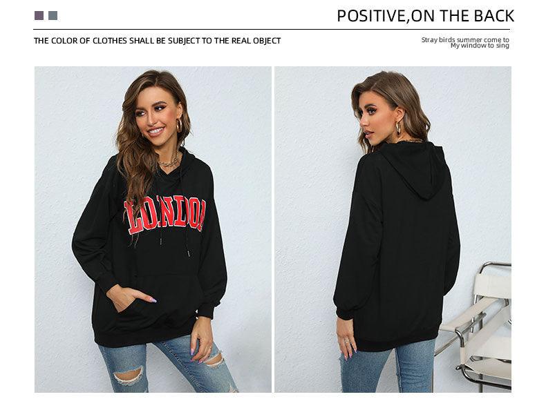 European And American Women's Clothing Hooded Letter-print Sweatshirt Leisure Pullover Hoodie - Nioor