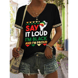 European And American Women's Clothing New Top Loose V-neck Digital Printed Short Sleeve T-shirt - Nioor