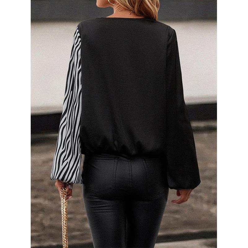 European And American Women's Clothing V-neck Slim Fit Slimming Long Sleeves Shirt - Nioor