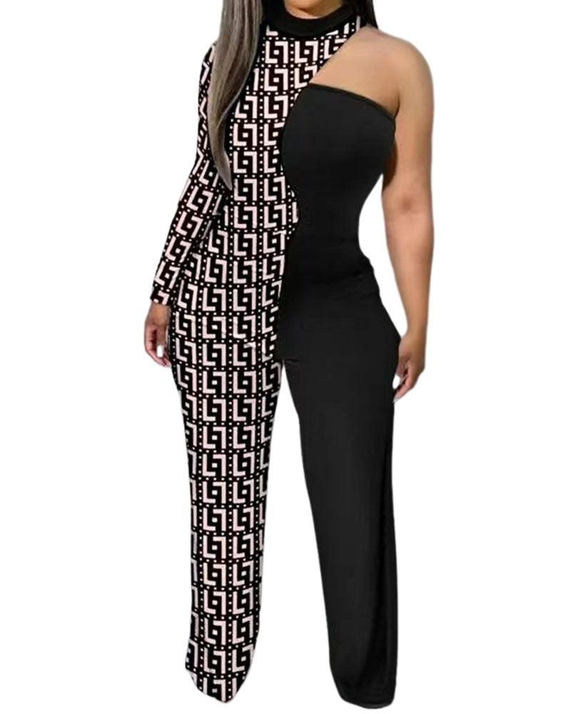 European And American Women's Printed Trousers Off-the-shoulder Slim Jumpsuit - Nioor