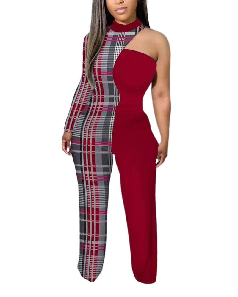 European And American Women's Printed Trousers Off-the-shoulder Slim Jumpsuit - Nioor